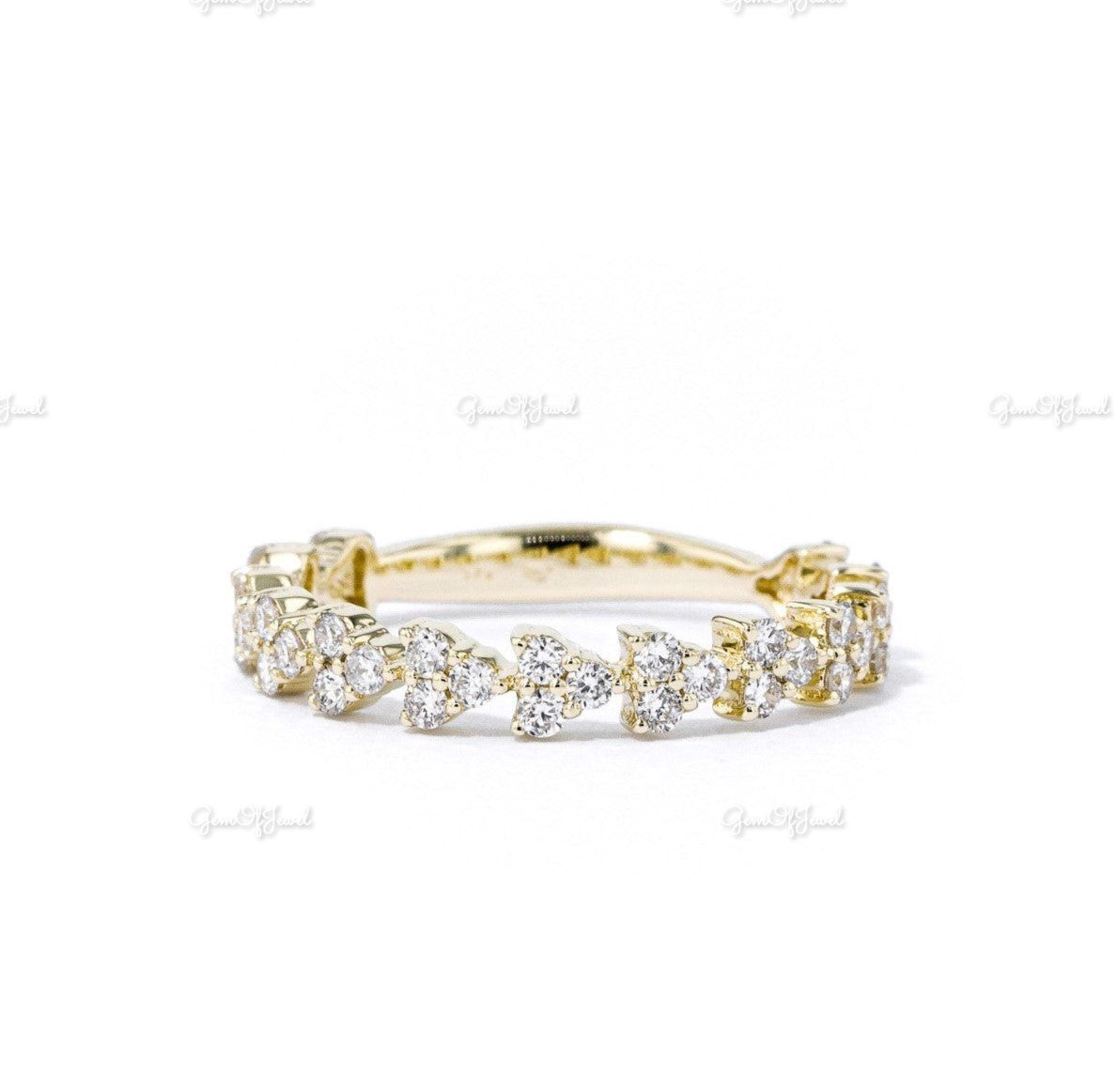 Round Moissanite Diamond Trio Set Diamond Gold Women's Ring, Wedding Band Ring For Her , Wedding Matching Ring For Her, Cluster Set Band