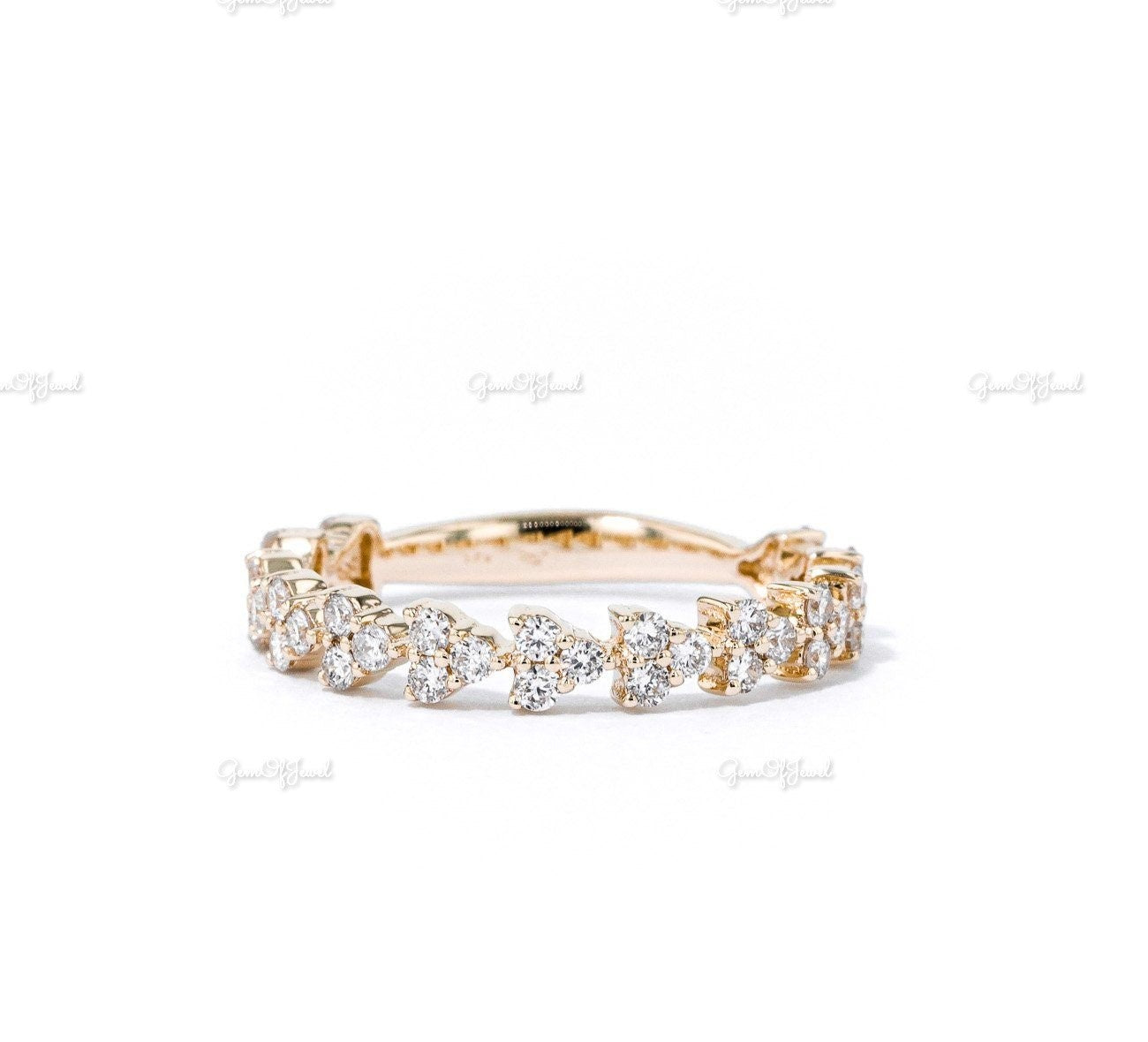 Round Moissanite Diamond Trio Set Diamond Gold Women's Ring, Wedding Band Ring For Her , Wedding Matching Ring For Her, Cluster Set Band