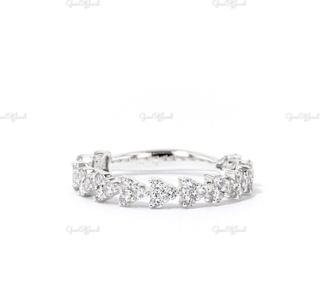Round Moissanite Diamond Trio Set Diamond Gold Women's Ring, Wedding Band Ring For Her , Wedding Matching Ring For Her, Cluster Set Band