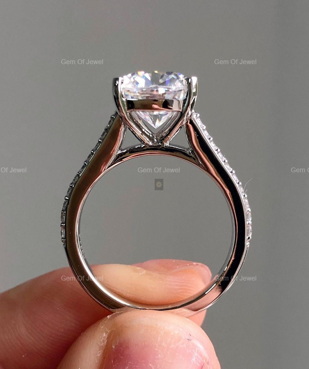 2CT Cushion Moissanite Diamond Ring, Elongated Cushion Diamond With Split Shank Band, Elongated Cushion Moissanite Diamond Ring For Her