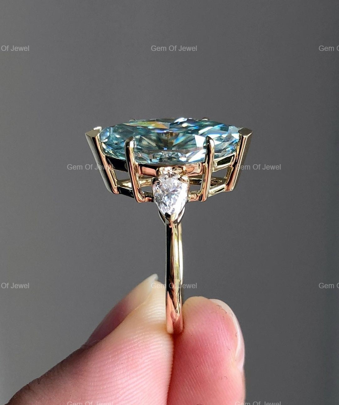 Marquise Green Moissanite Diamond Ring, Three Stone Marquise Moissanite Diamond Fancy Ring For Her, Green Moissanite Engagement Diamond Ring