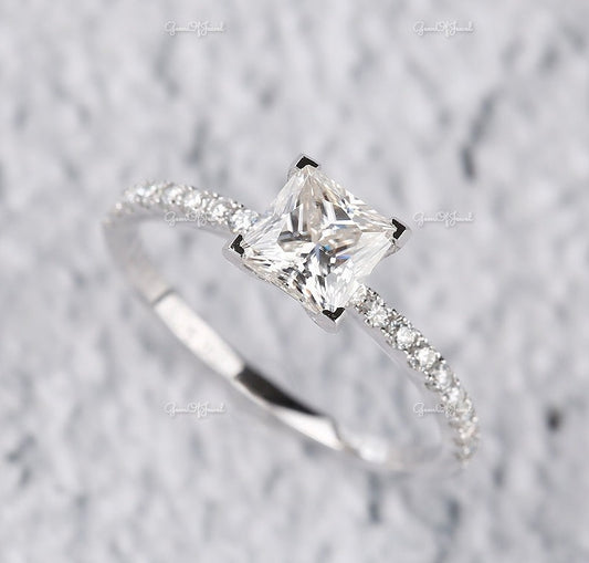 1 CT Princess Cut Moissanite Diamond Engagement Ring With Round Moissanite Eternity Band , Engagement Ring For Her, Princess Ring For her
