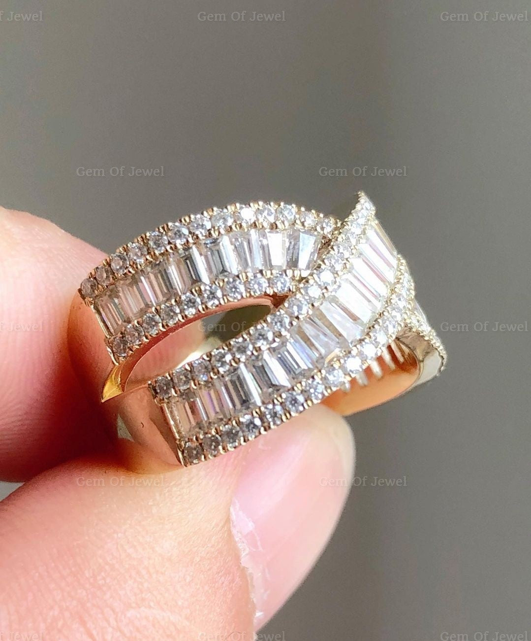 Baguette Diamond Band Moissanite Diamond Band Half Eternity Crossover Ring, Thick Baguette Moissanite Diamond Band For, Baguette Ring Gift
