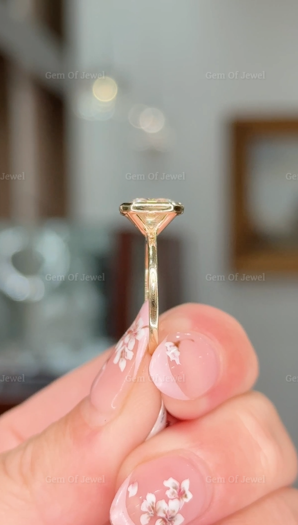 Ascher Cut Moissanite Bezel Set Solitaire ring Moissanite Diamond Solid Gold Ring, Ascher Diamond Ring, Bezel Set Ring, Ascher Ring