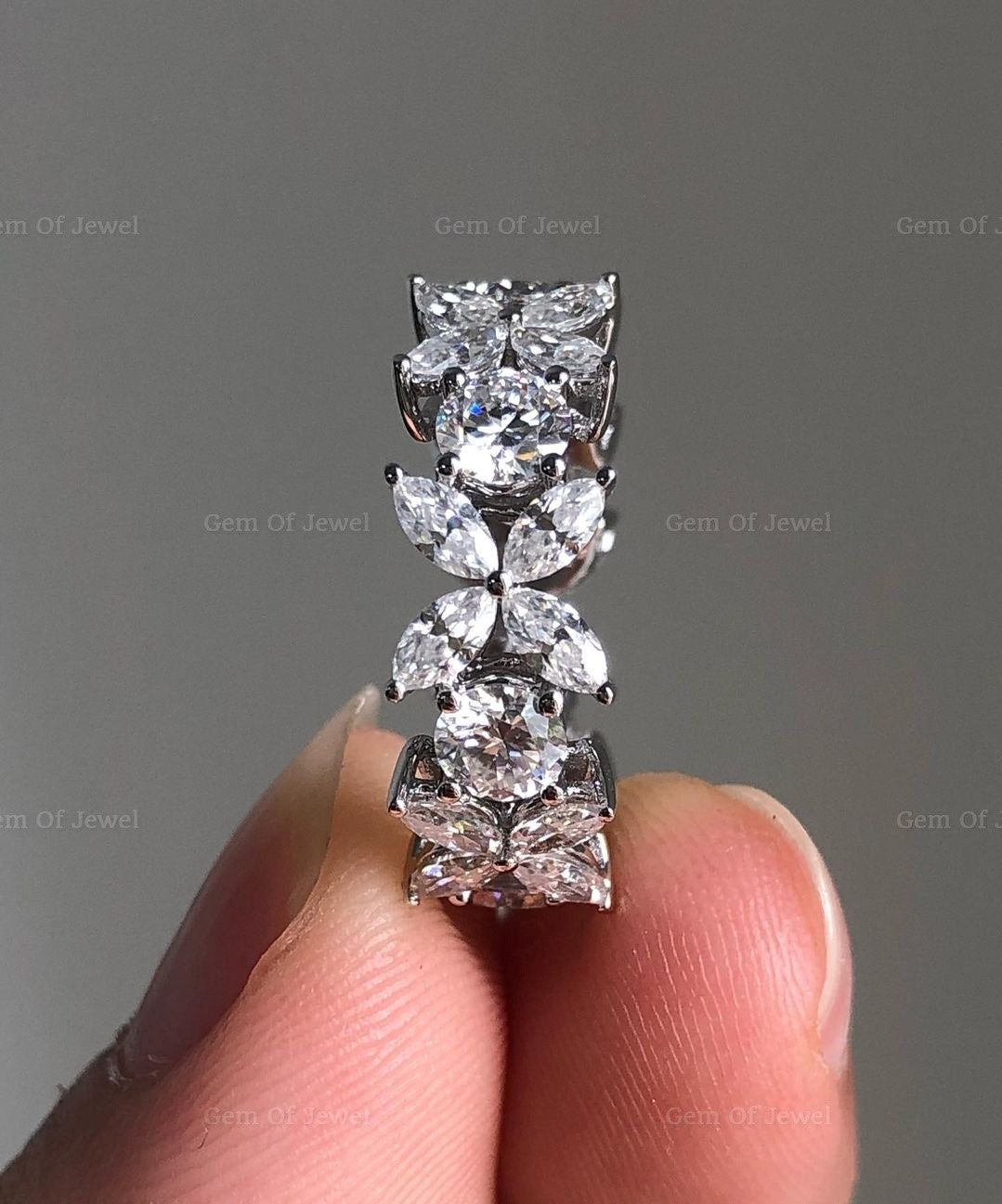 Marquise Moissanite Diamond Ring With Round Moissanite Flower Shape Diamond Ring, Marquise Diamond Ring, Flower Shape Marquise Diamond Ring