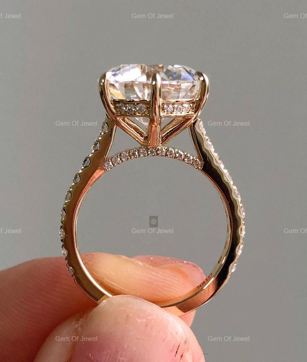 3CT Round Moissanite Diamond Ring With Pave Eternity On Band, Six Prong Round Diamond Ring, 3CT Diamond Ring, Cathedral Setting Ring For Her