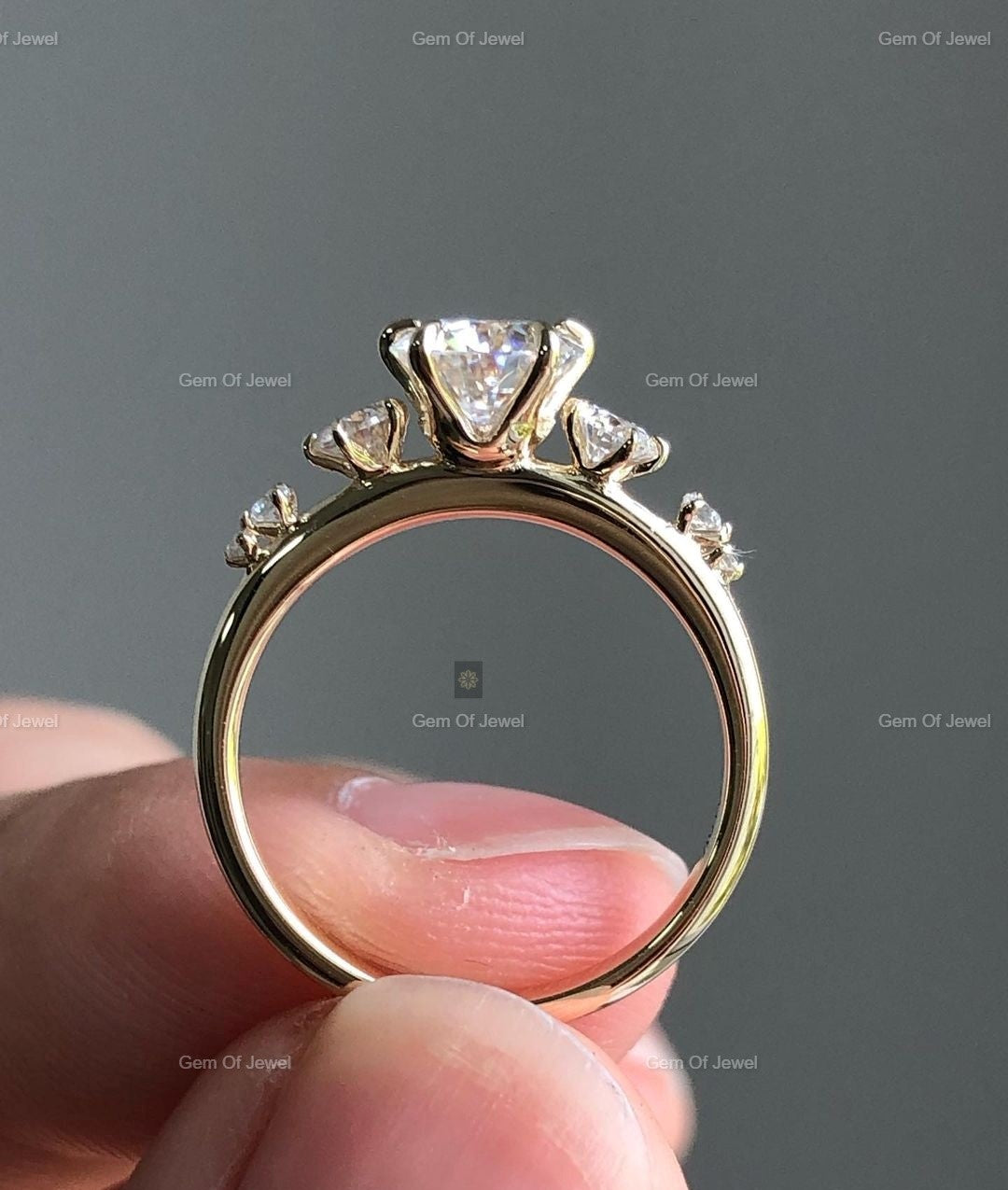 1CT Round Moissanite Diamond Ring, Round Moissanite Diamond Engagement Ring With Side Round Diamond On Band Ring, 1CT Round Diamond Ring