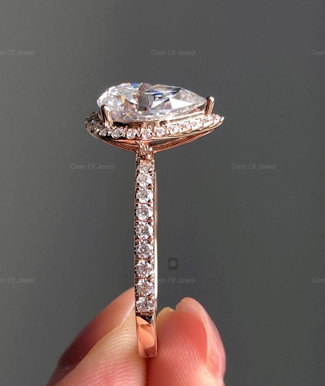 1CT Pear Moissanite Diamond Engagement Ring With Halo, Pear Moissanite Diamond Engagement Ring, Pear Diamond Ring For Her, Pear Halo Ring