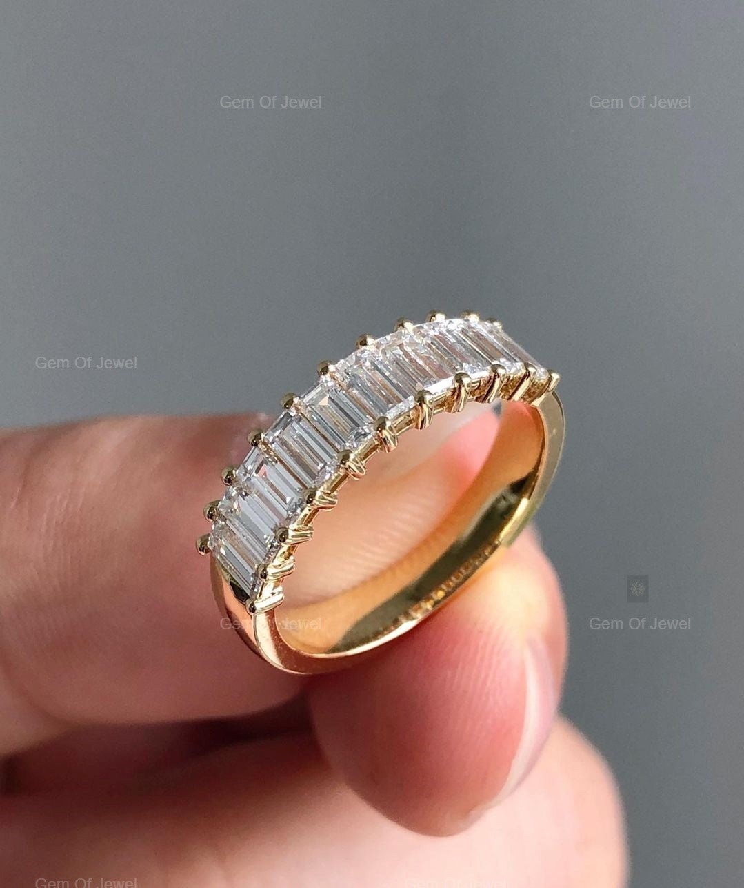 Baguette Diamond Band Moissanite Diamond Thick Band Ring, Half