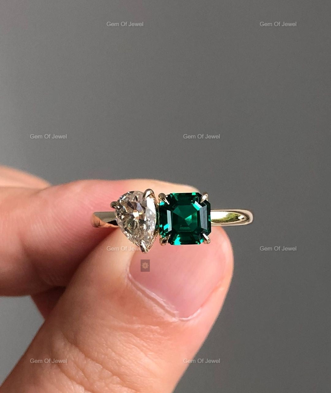 Toi et Moi Ring Pear And Ascher Cut Moissanite Diamond Ring, Two Stone Diamond Ring, Pear Toi Et Moi Ring, Ascher Toi Et Moi Diamond Ring