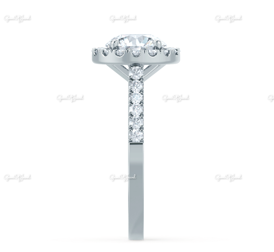 Round Moissanite Diamond Halo Ring Engagement Ring Anniversary Ring With Pave Band diamond Ring For Her, Moissanite Round Diamond Ring