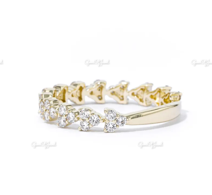 Round Moissanite Diamond Trio Set Diamond Gold Women's Ring, Wedding Band Ring For Her , Wedding Matching Ring For Her, Cluster Set Band