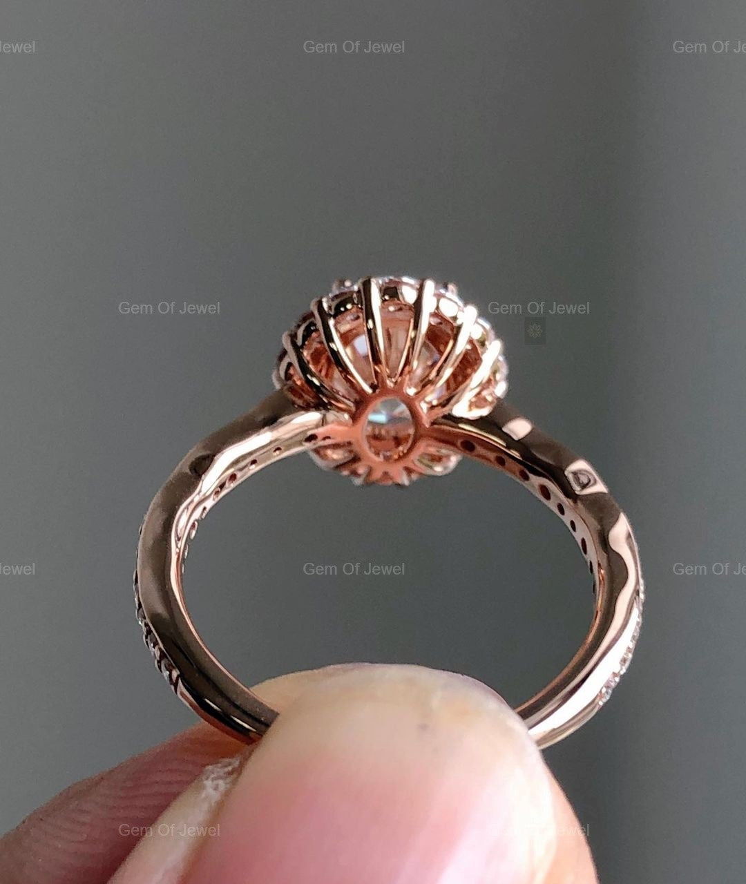 Oval Diamond Moissanite Ring With Halo And Pave Eternity Ring For Her, Wave Design Unique Band Ring, Free Form Band Ring, Oval Diamond Ring