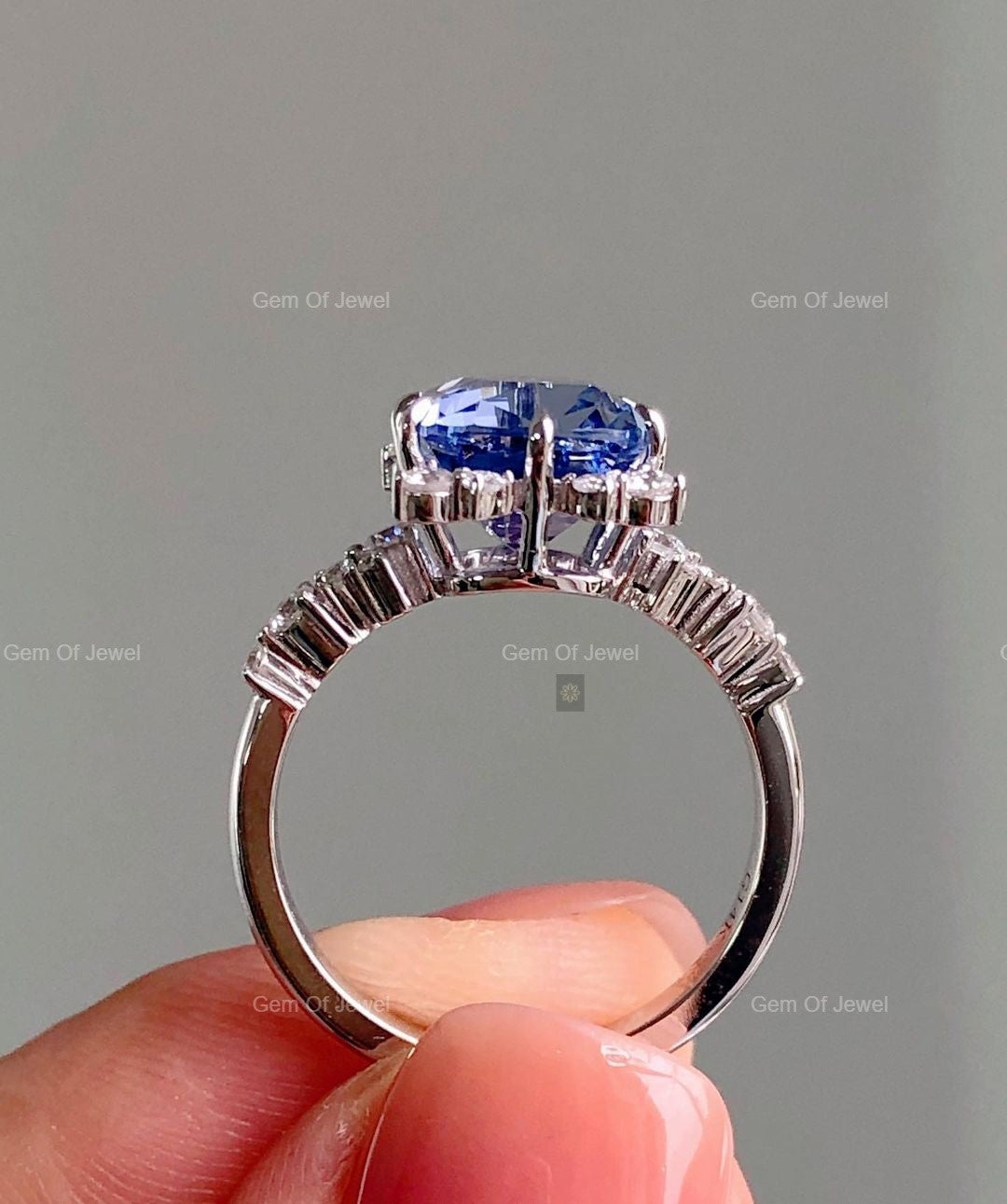 Tanzanite Diamond Flower Shape Ring, Tanzanite Gemstone Diamond Ring With Round Moissanite Ring Butterfly Design Tanzanite Lab Diamond Ring