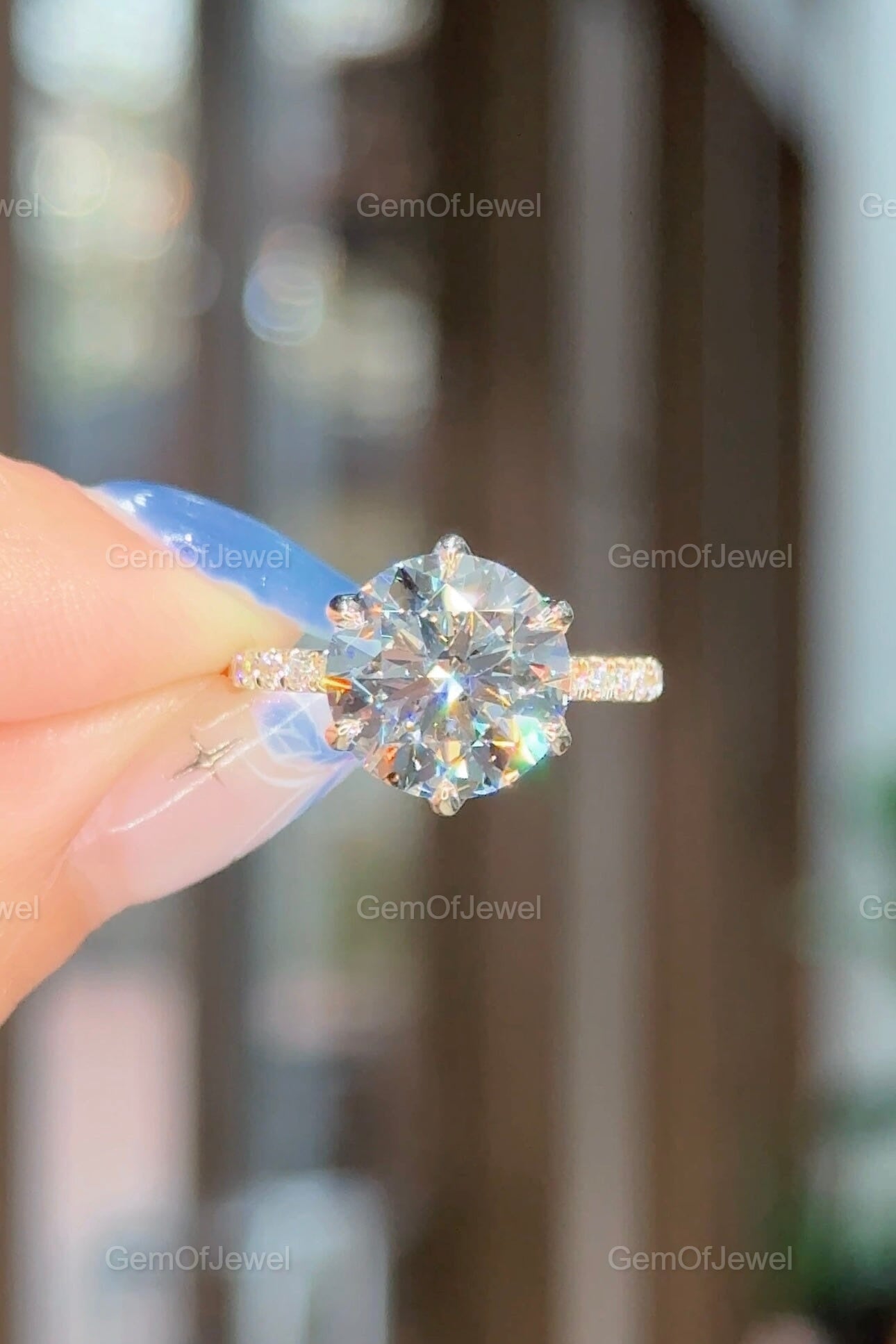 Round Moissanite Tulip Lotus Prong Engagement Ring, Flower Basket Diamond Ring, Petal Prong Ring, 4CT Round Diamond Moissanite Ring For Her