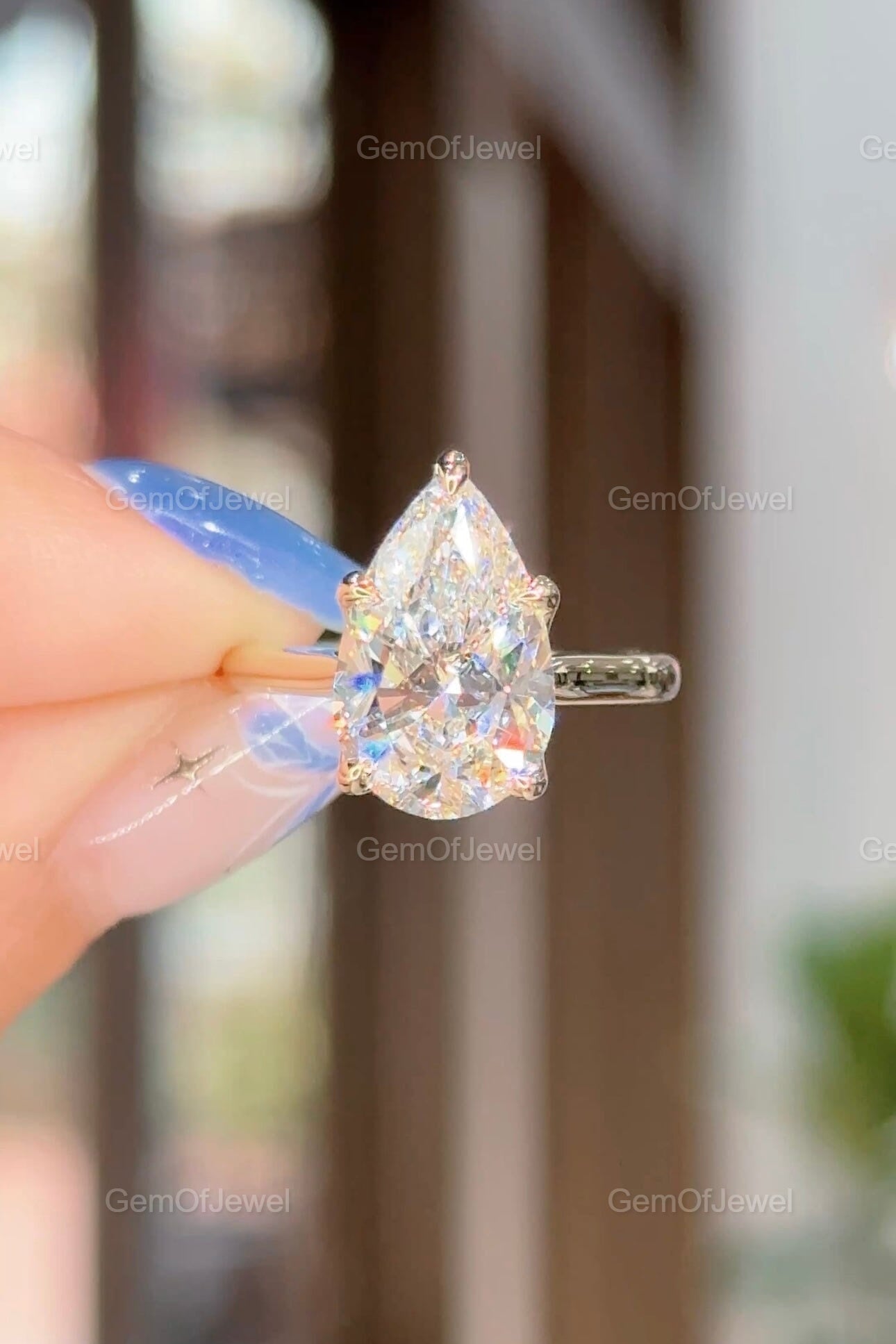 3CT Pear Shape Moissanite Engagement Ring, Lotus Prong With Diamonds On Bridge, 14K Yellow Gold Unique Bridal Jewelry, 3CT Pear Diamond Ring
