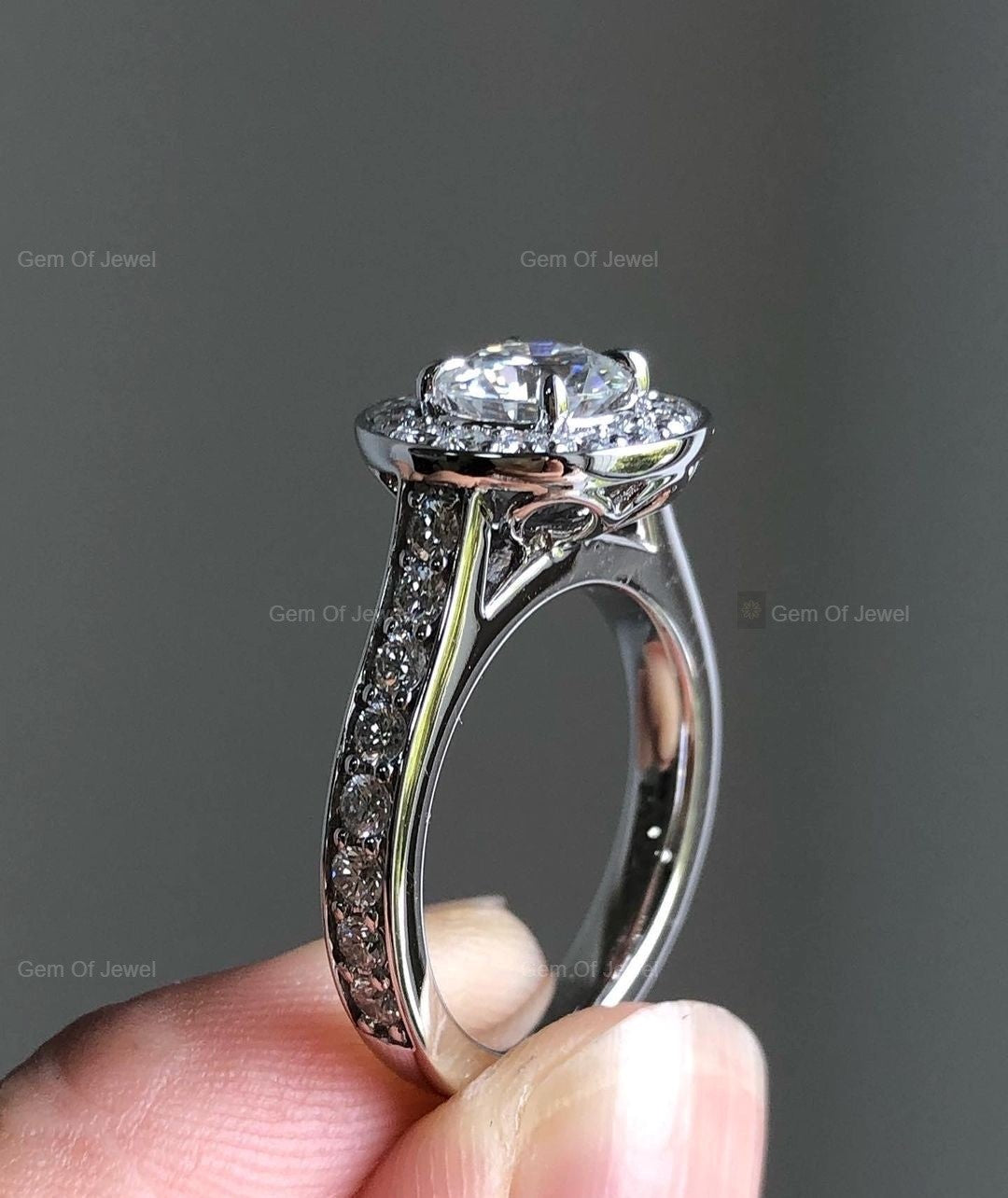 Round Moissanite Diamond Unique Ring, Thick Band Round Diamond Ring, Art Deco Round Moissanite Diamond Ring, Diamond Ring Gift For Her