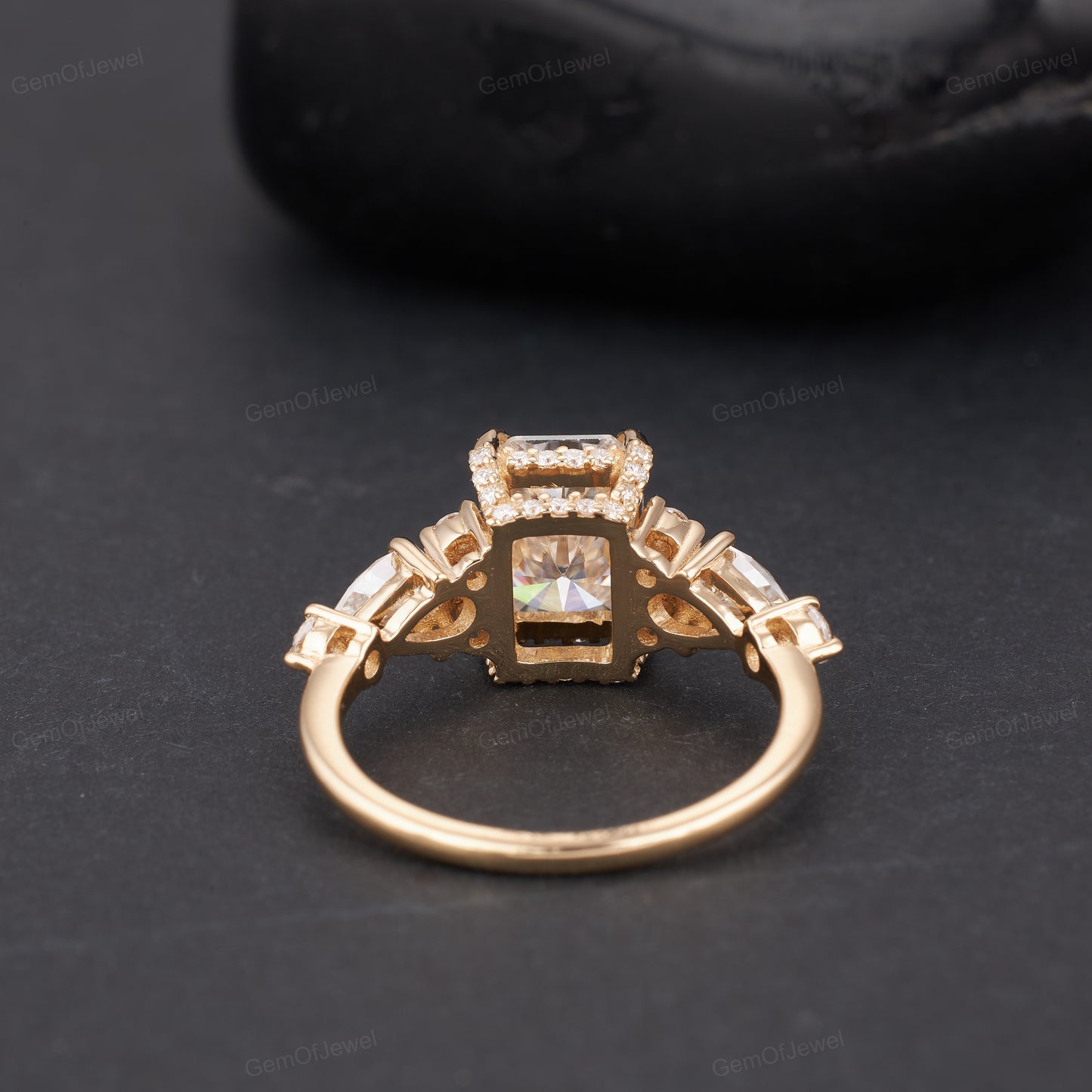 2.50 CT Radiant Cut Moissanite Ring, Pear And Round Cut Three Stone Engagement Ring, Antique Cut Moissanite, Wedding Ring, Unique Ring
