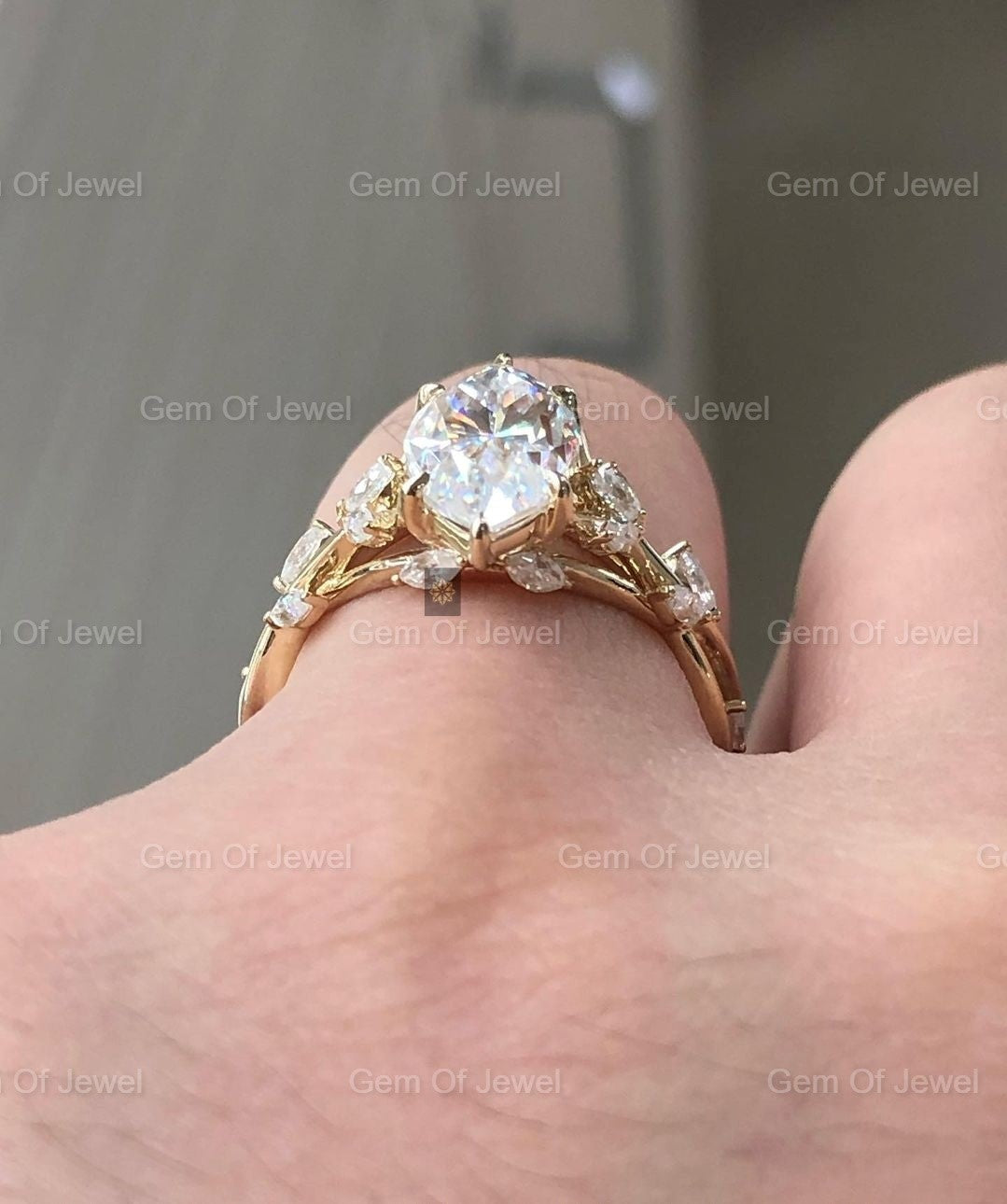 Marquise Moissanite Diamond Ring, Floral Leaf Ring With Side Marquise Moissanite Diamond Unique Fancy Ring For Her, Marquise Diamond Ring