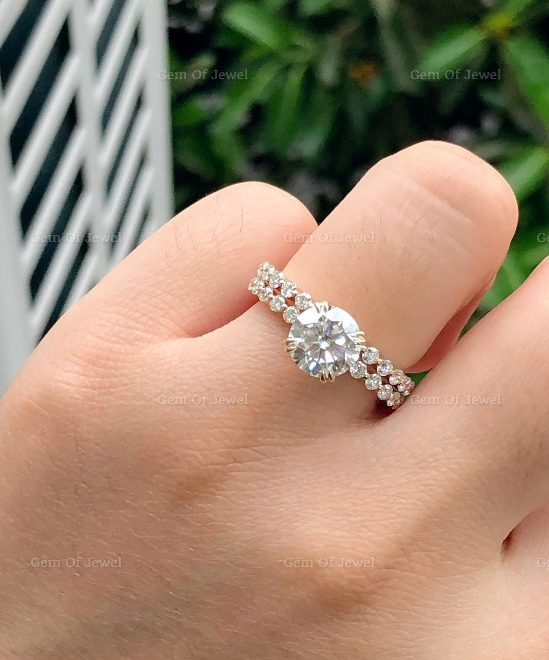 Round Moissanite Diamond Ring With Bubble Shape Band With Floating Bubble Eternity Band, Moissanite Bridal Ring Set, Floating Bubble Band