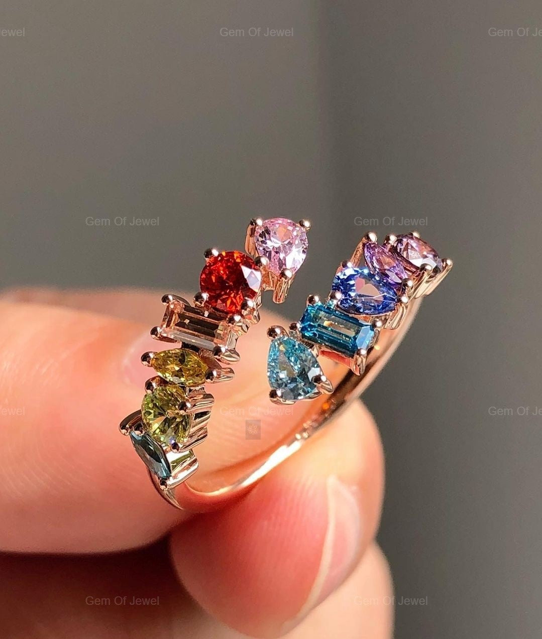 Rainbow Diamond Wedding Ring, Multi Shape Lab Diamond Rainbow Color Diamond Ring, Multi Color Diamond Wedding Ring For Her, Rainbow Ring