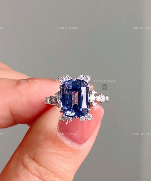 Tanzanite Diamond Flower Shape Ring, Tanzanite Gemstone Diamond Ring With Round Moissanite Ring Butterfly Design Tanzanite Lab Diamond Ring