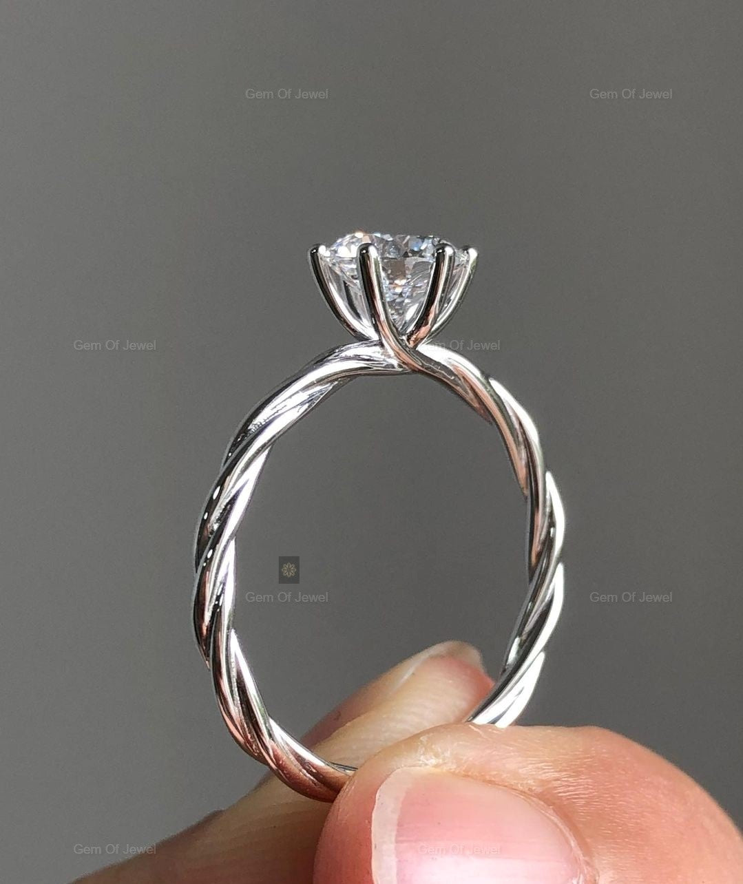 1CT Round Moissanite Diamond Rope Band Ring, Six Prong Ring, 1CT