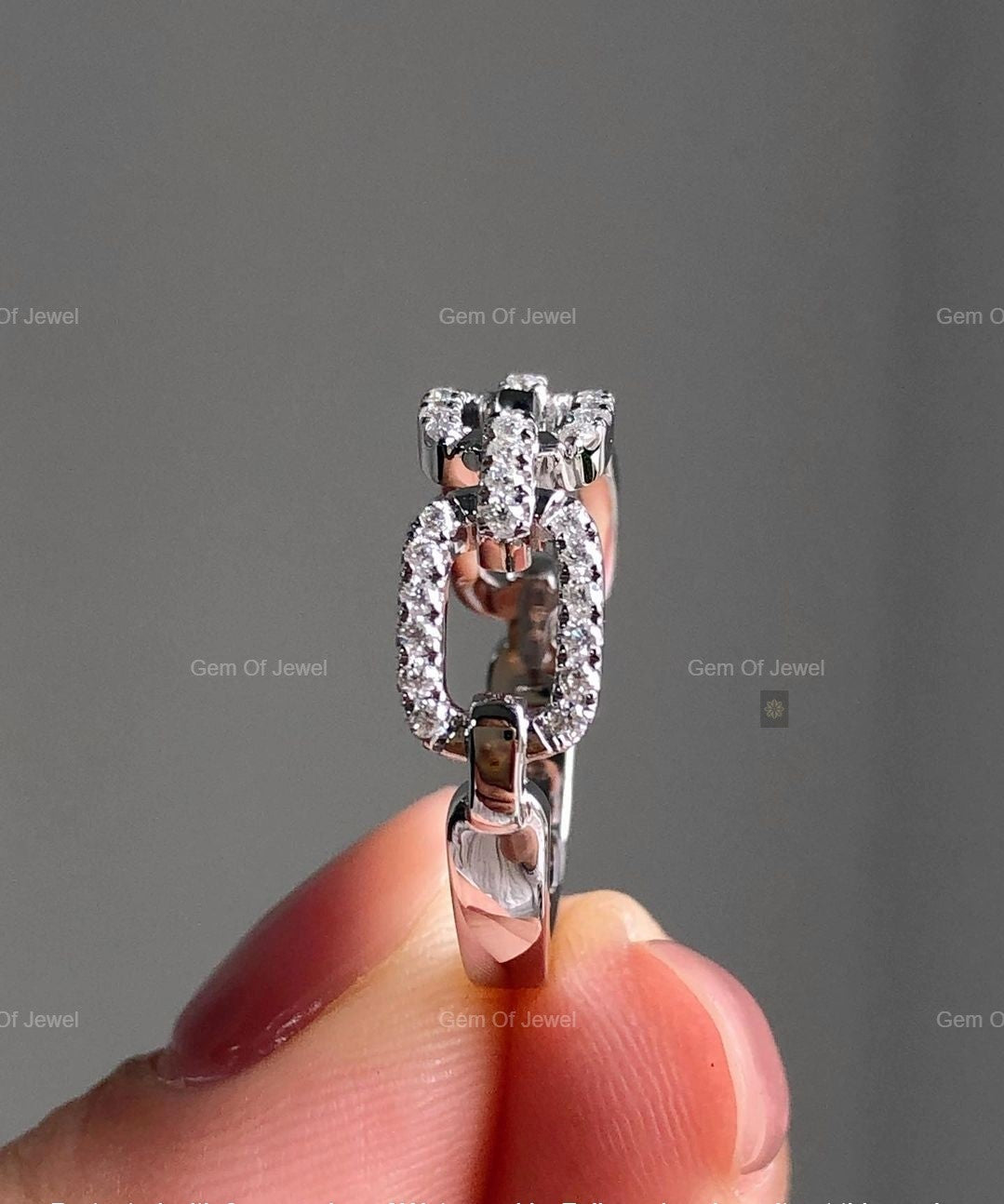 Chain Shape Round Moissanite Diamond Ring, Open Chain Shape, Chain Shape Moissanite Diamond Ring, Round Moissanite Diamond Chain Shape Ring