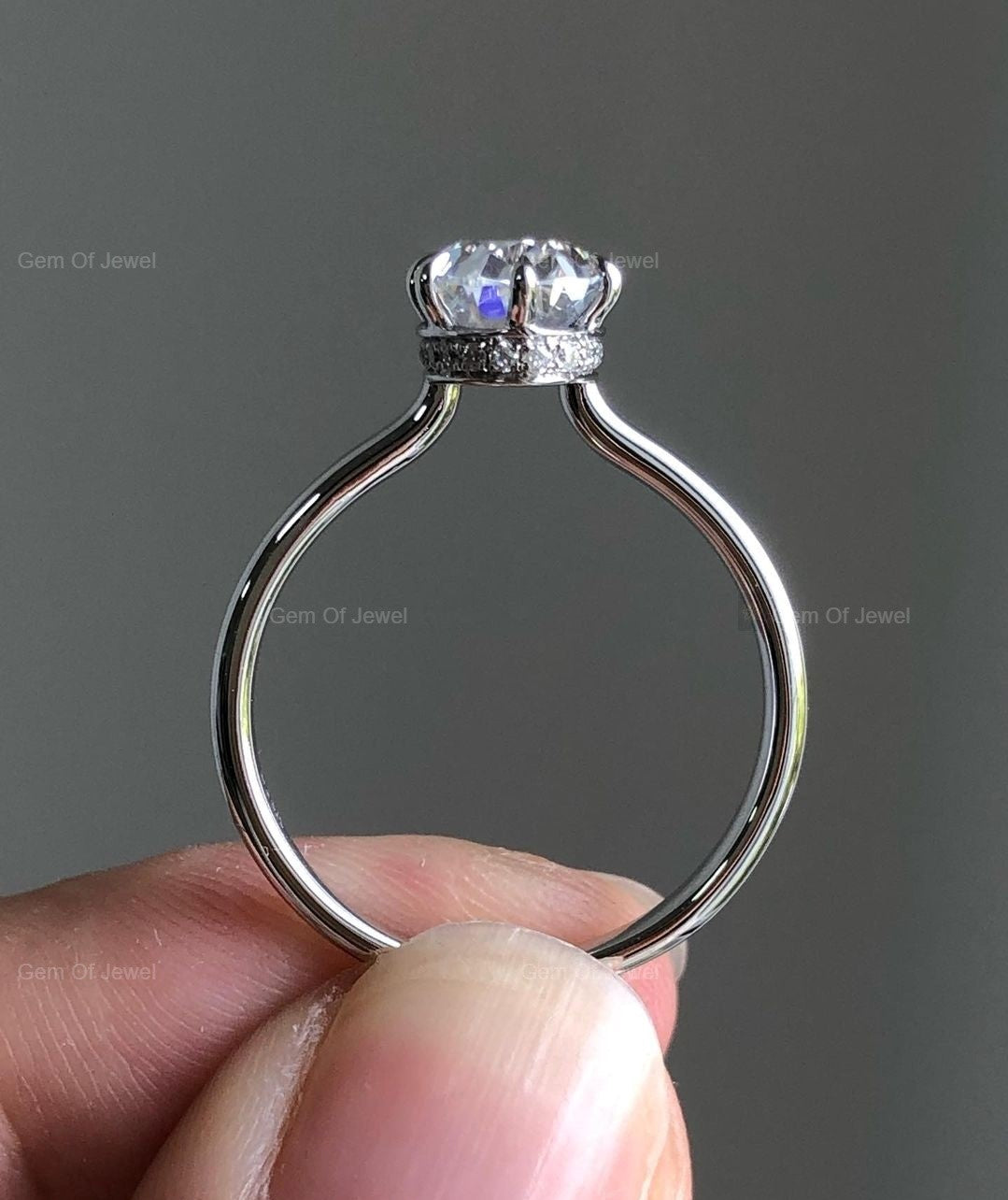 Oval Diamond Moissanite Ring With Halo And Plain Open Band Engagement Ring, Oval Diamond Ring, Oval Moissanite Diamond Engagement Ring