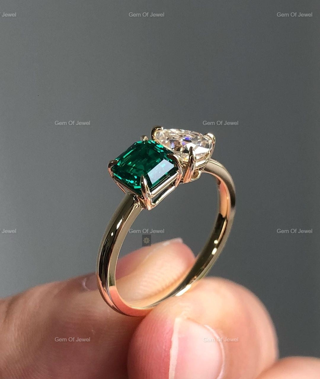 Toi et Moi Ring Pear And Ascher Cut Moissanite Diamond Ring, Two Stone Diamond Ring, Pear Toi Et Moi Ring, Ascher Toi Et Moi Diamond Ring