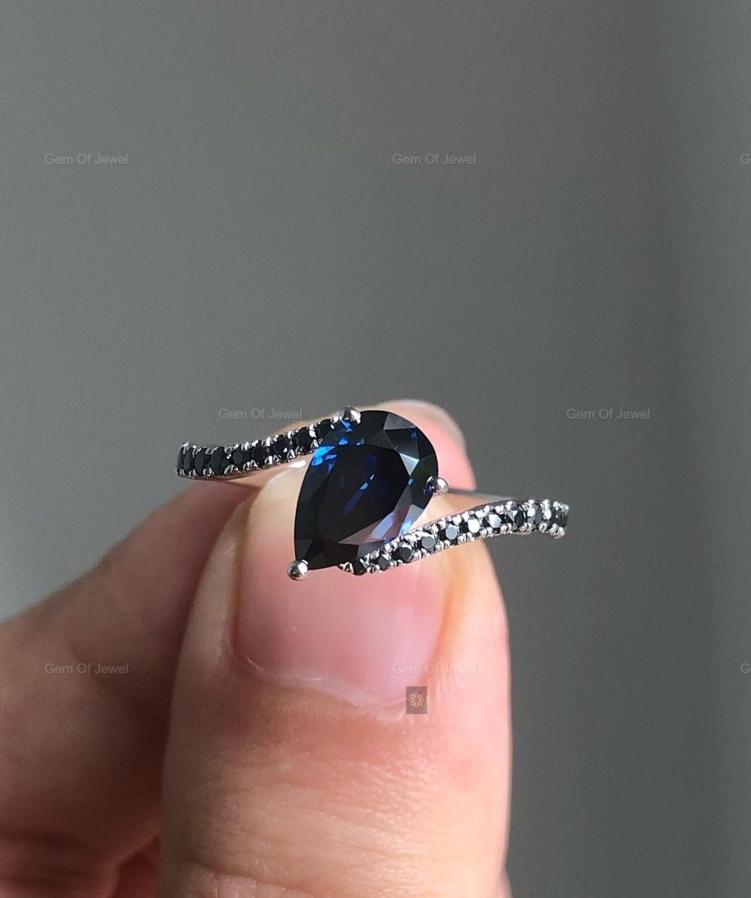 Blue Diamond Pear Lab Simulated Diamond Ring. Pear Lab Diamond Ring, Pear Cut Infinity Shank Lab Simulated Blue Diamond Ring For Her