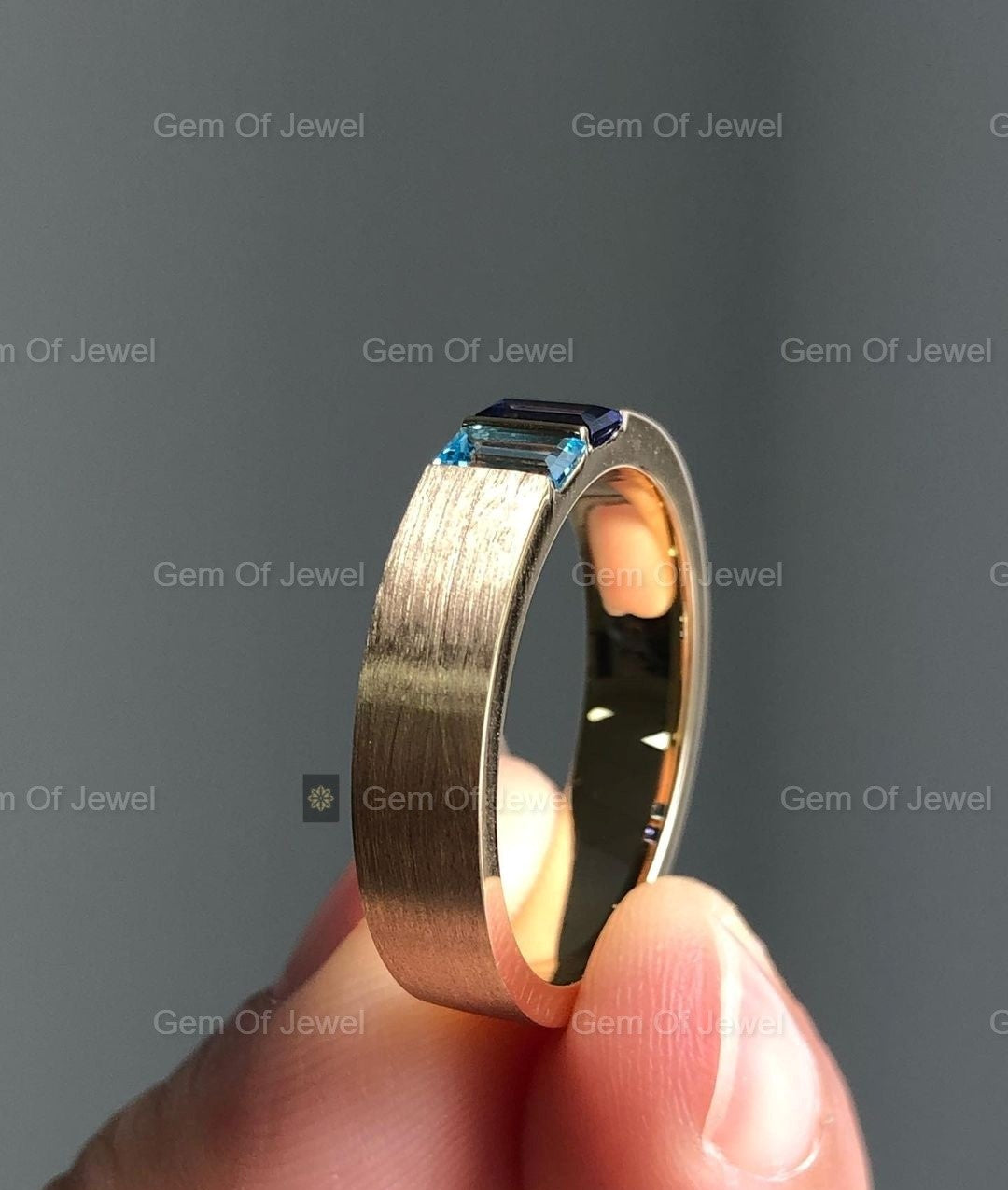 Men's Diamond Ring, Lab Simulated Diamond Ring For Him, Matte Finish Solid Gold Ring For Him, Lab Simulated Diamond Ring For Him