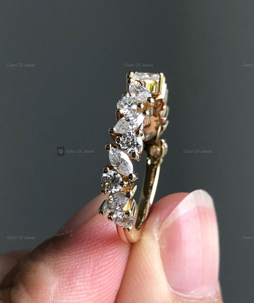 Marquise Moissanite Diamond Band With Round Moissanite Diamond Band For Her, Matching Wedding band For Her , Wedding Band, Marquise Ring