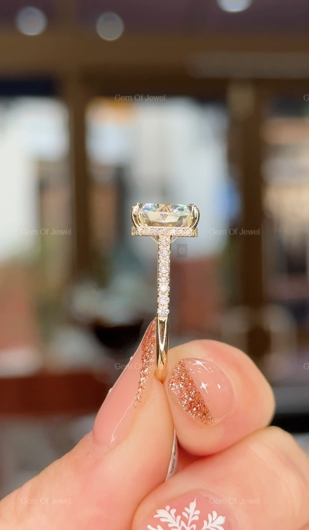3.5CT Cushion Cut Moissanite Diamond With Round Moissanite Diamond Pave Eternity Ring, Cushion Cut Moissanite Engagement Ring For Her