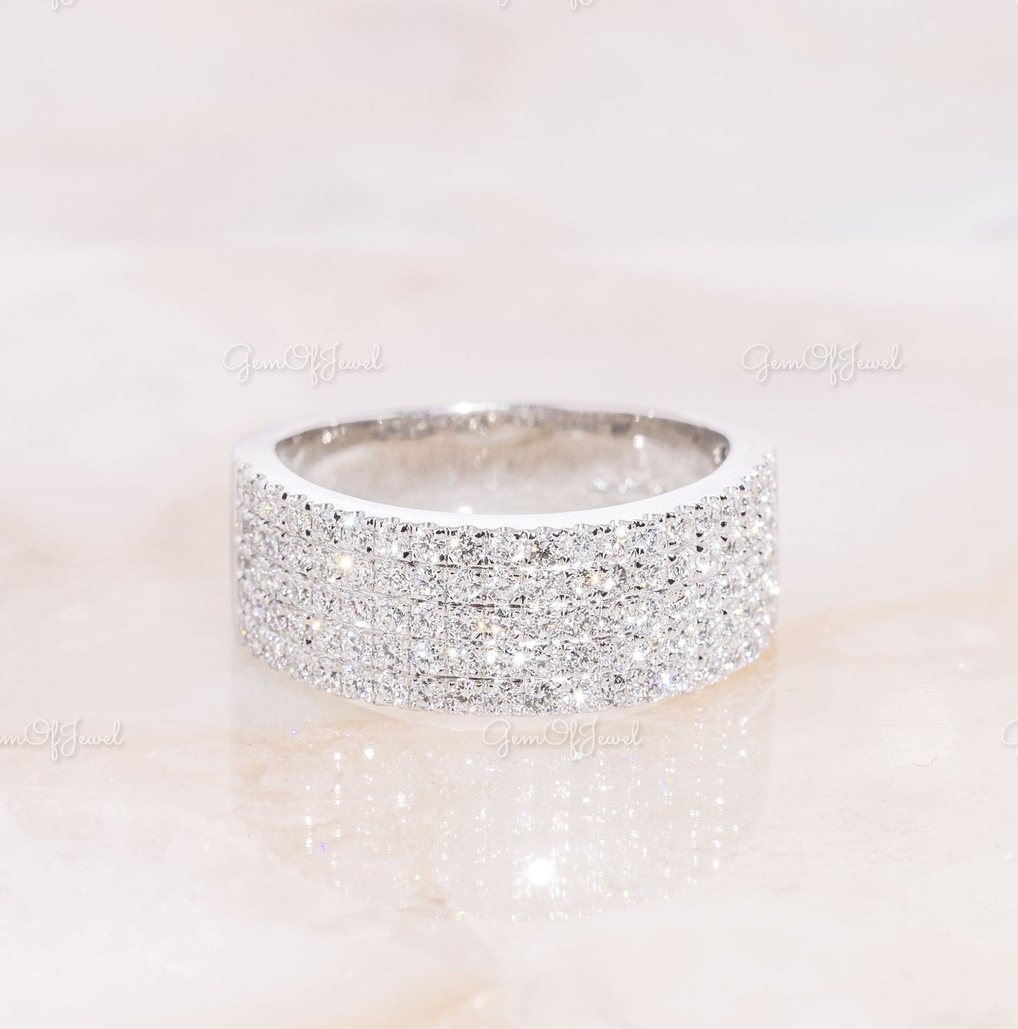5 Row pave Eternity Moissanite Diamond Ring For Her, 5 Row Pave Eternity Band, Moissanite Diamond Thick 5 Row Pave Eternity Band For Her