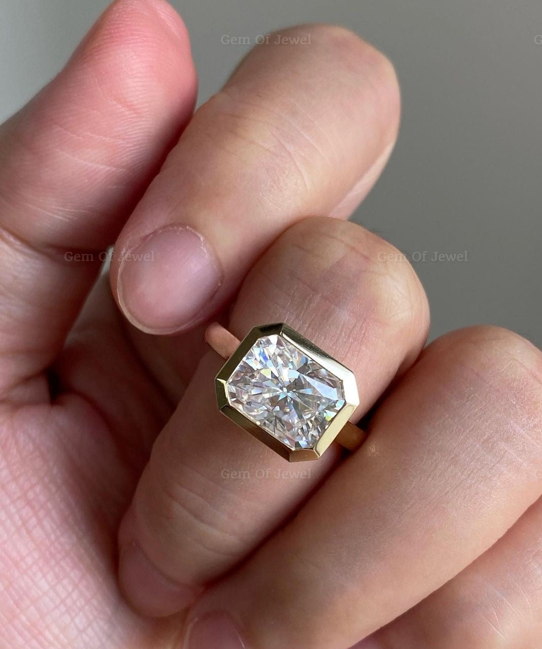 Radiant Cut Moissanite Bezel Set Solitaire ring Moissanite Diamond Gold Ring, Radiant Moissanite Diamond Ring, Bezel Set Ring, Radiant Ring