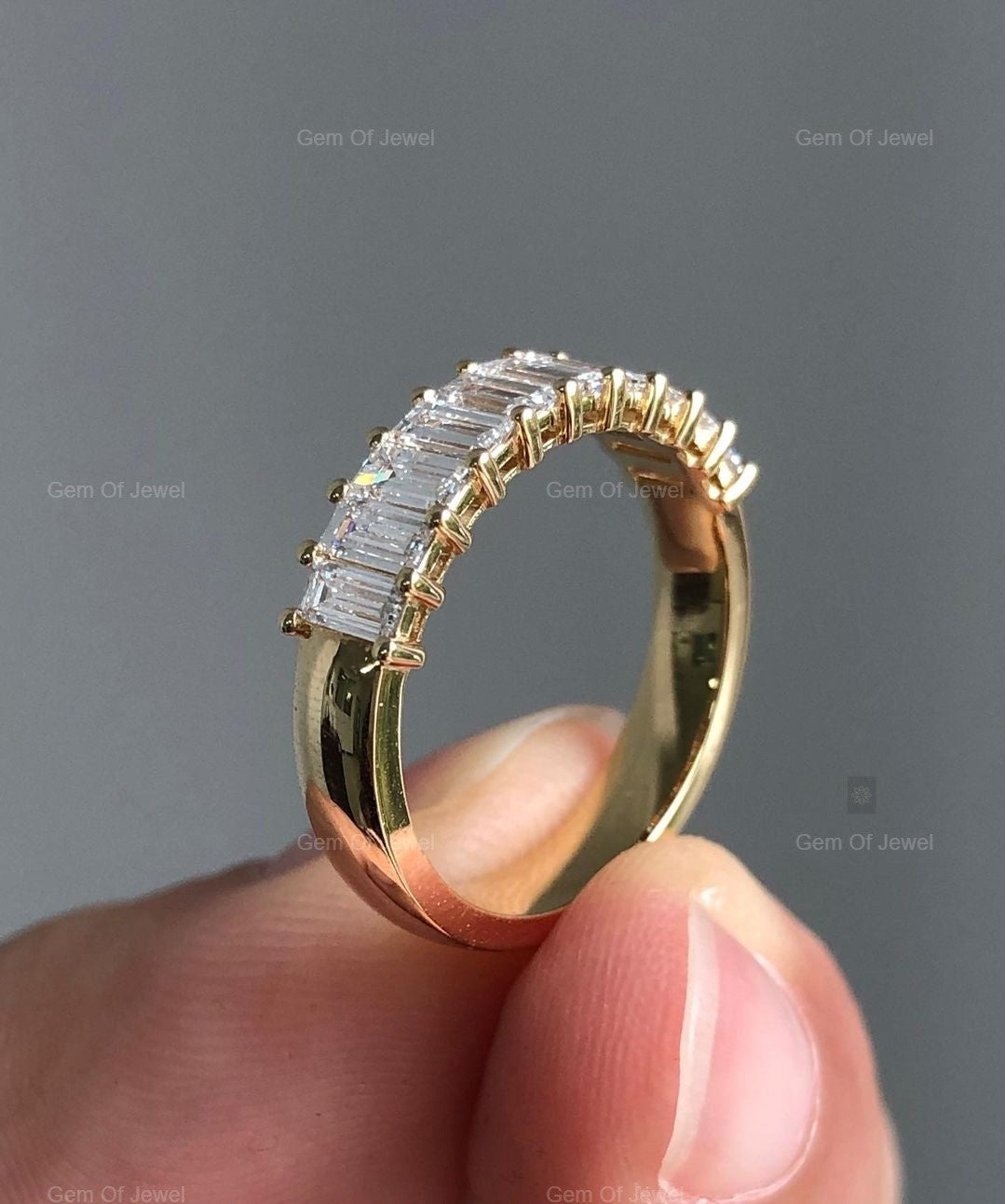 Baguette Diamond Band Moissanite Diamond Thick Band Ring, Half Eternity Moissanite Diamond Band For Her, Baguette Matching Wedding band