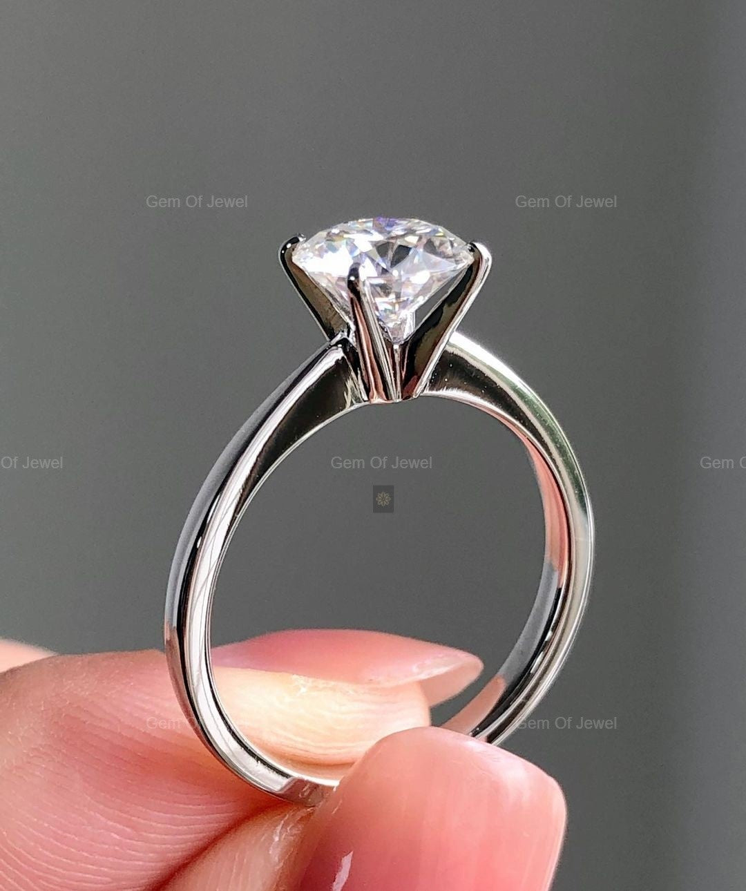 1CT Round Moissanite Pinch Shank Engagement Ring, 1CT Moissanite Ring, Round Moissanite Diamond Solid Gold Ring, 1CT Diamond Ring For Her