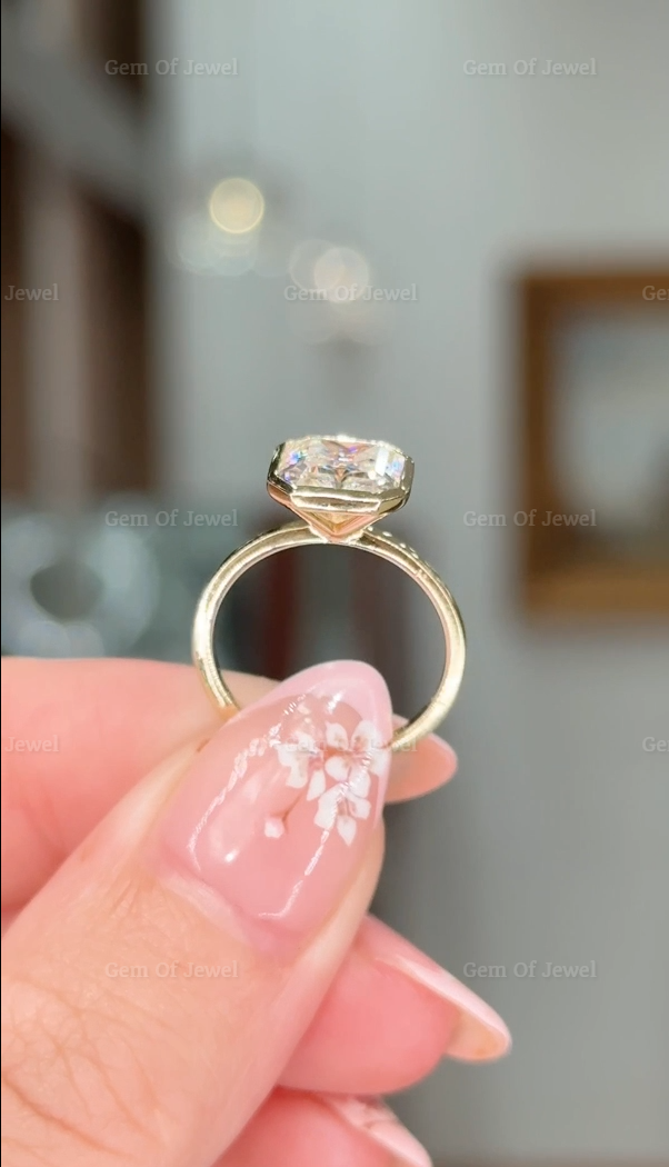 Ascher Cut Moissanite Bezel Set Solitaire ring Moissanite Diamond Solid Gold Ring, Ascher Diamond Ring, Bezel Set Ring, Ascher Ring