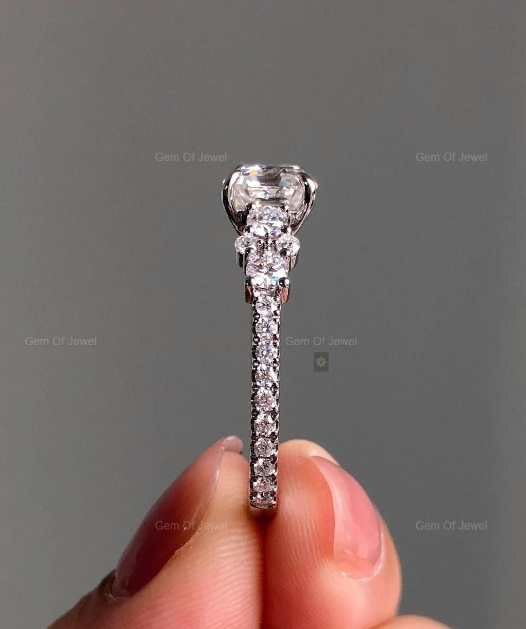 1CT Ascher Moissanite Diamond With Side Round Diamond Ring For Her, Diamond Ascher Cut Ring, Ascher And Round Diamond Moissanite Ring Gift