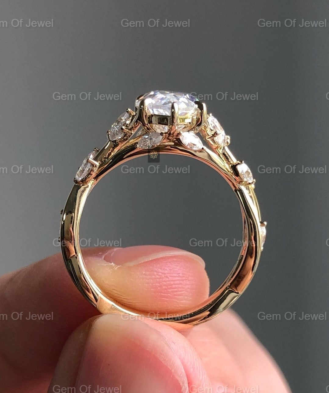 Marquise Moissanite Diamond Ring, Floral Leaf Ring With Side Marquise Moissanite Diamond Unique Fancy Ring For Her, Marquise Diamond Ring