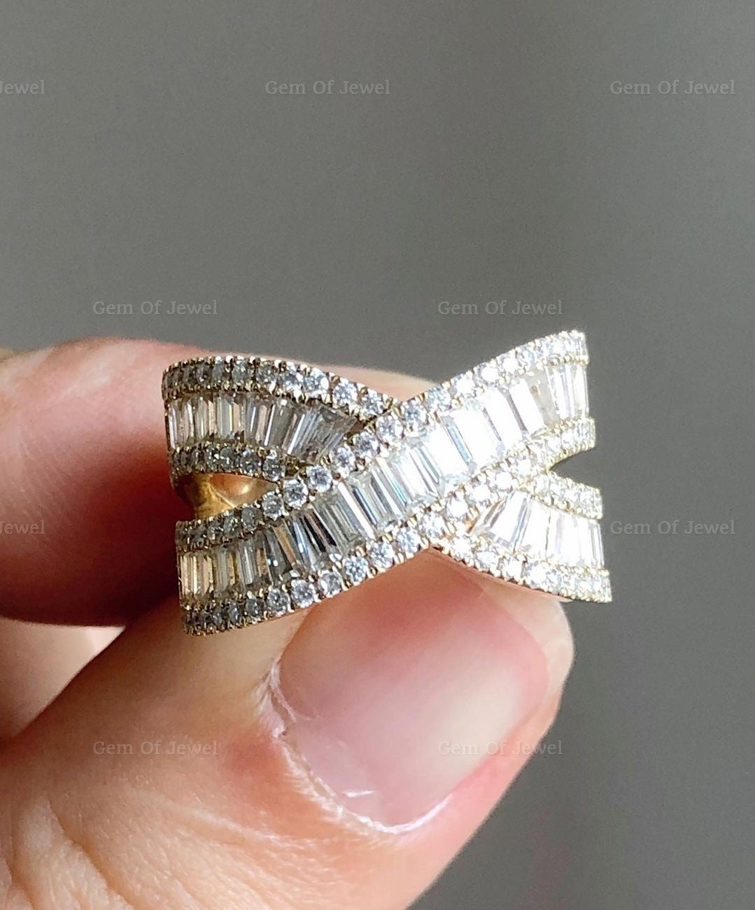 Baguette Diamond Band Moissanite Diamond Band Half Eternity Crossover Ring, Thick Baguette Moissanite Diamond Band For, Baguette Ring Gift