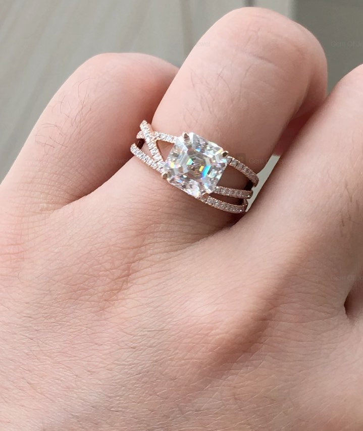 Ascher Cut Moissanite Diamond, Ascher Diamond Moissanite Diamond Ring For Her, Unique Style Ascher Cut Diamond Ring, Ascher Cut Diamond Ring