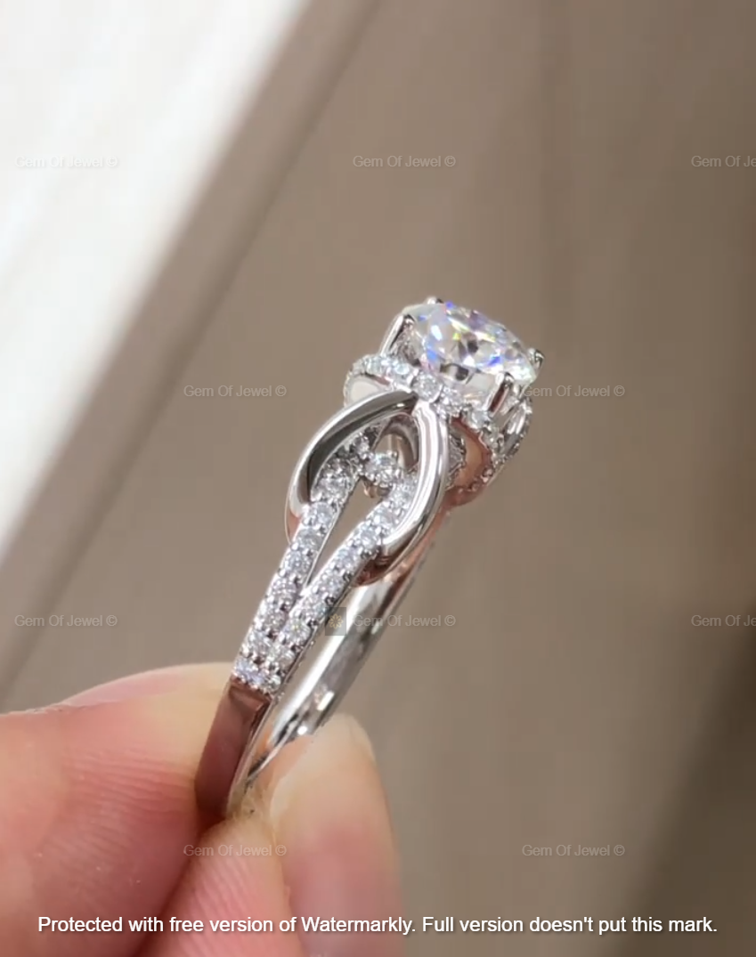 1CT Round Moissanite Diamond Infinity Inspired Unique Setting Wedding Ring With Pave Diamond For Her, Moissanite Round Diamond Ring For Her
