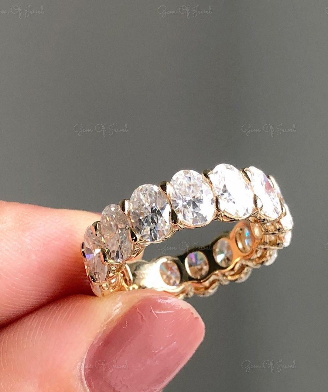 Oval Moissanite Diamond Wedding Ring, Oval Moissanite Full Eternity Band, Oval Diamond Eternity Band For Her, Oval Moissanite Diamond Ring