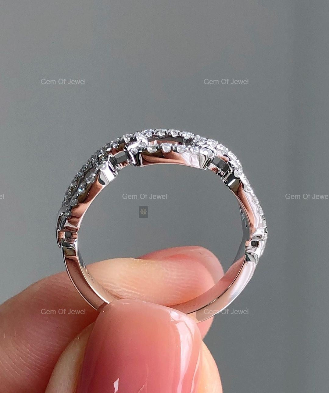 Chain Shape Round Moissanite Diamond Ring, Open Chain Shape, Chain Shape Moissanite Diamond Ring, Round Moissanite Diamond Chain Shape Ring