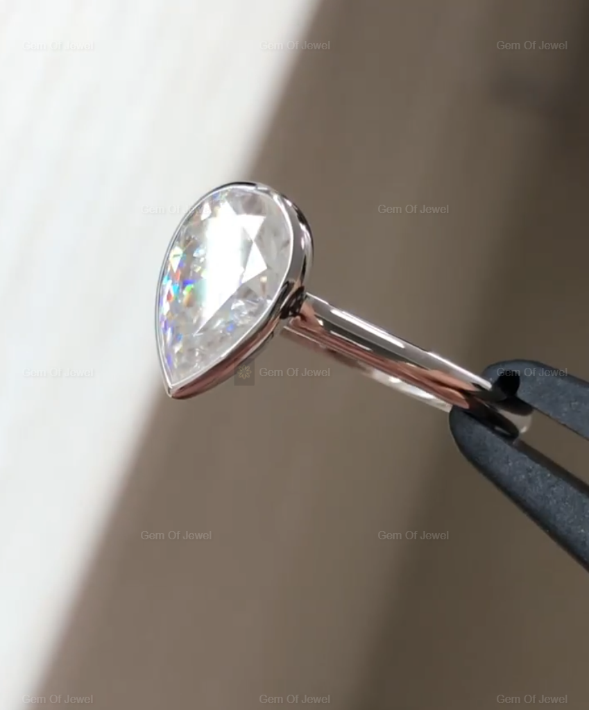 2CT Pear Moissanite Diamond Ring, Pear Solitaire Diamond Moissanite Ring Unique Bezel Set Pear Cut Moissanite Diamond Engagement Ring Gift
