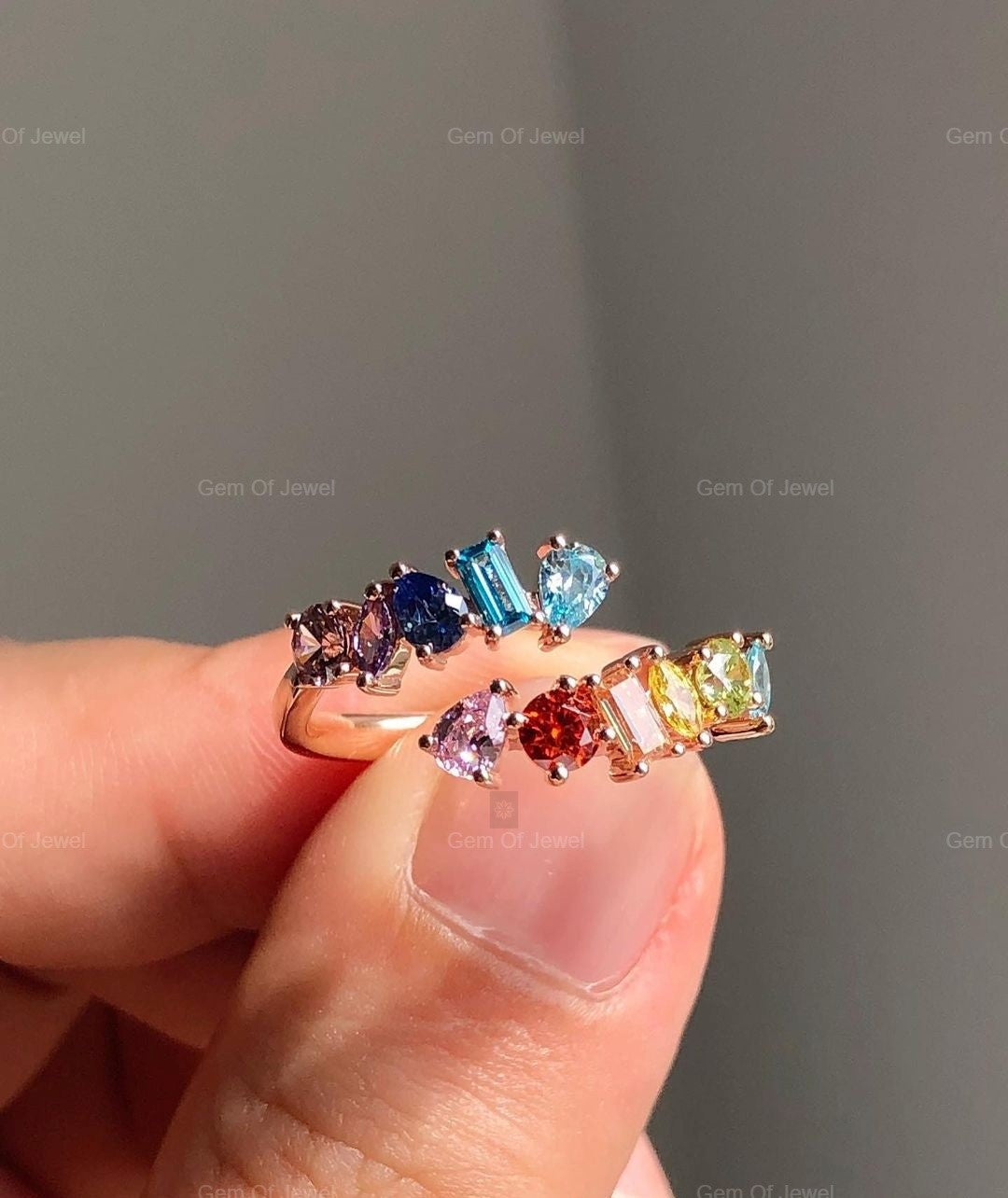 Rainbow Diamond Wedding Ring, Multi Shape Lab Diamond Rainbow Color Diamond Ring, Multi Color Diamond Wedding Ring For Her, Rainbow Ring
