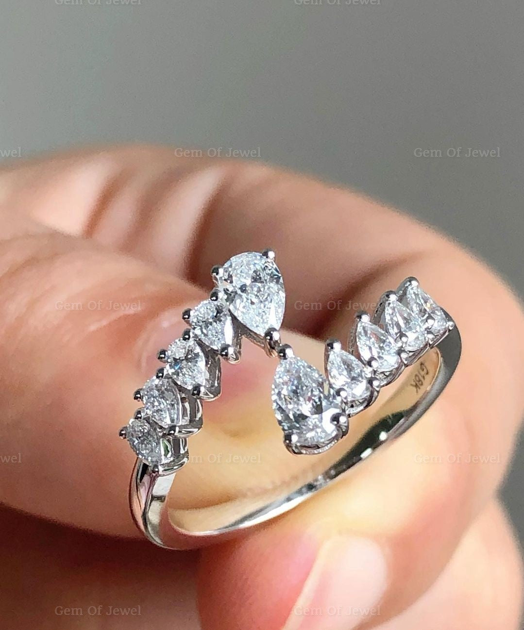 Split Band Crossover Band Pear Moissanite Diamond Ring, Black Moissanite Diamond Ring, Pear Moissanite Diamond Split Band Diamond Ring Gift