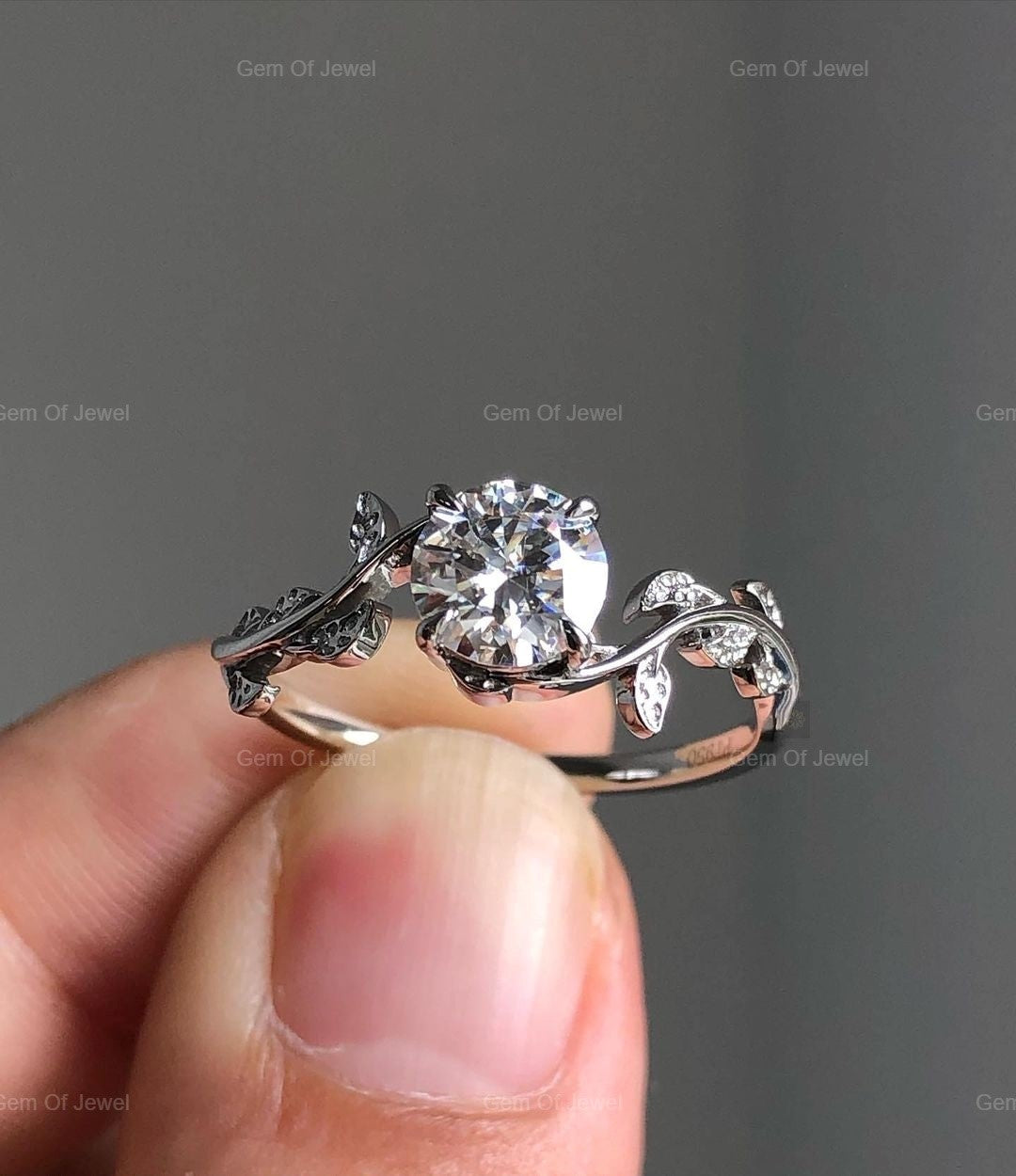 1CT Round Moissanite Diamond Floral Ring, Floral Leaf Ring Moissanite Diamond Unique Fancy Ring For Her, 1CT Round Diamond Flower Shape Ring